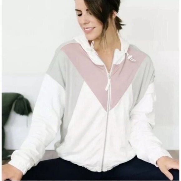 ZYIA Women's Tri-Color Hoodie - White, Gray, Pink - Picture 1 of 4
